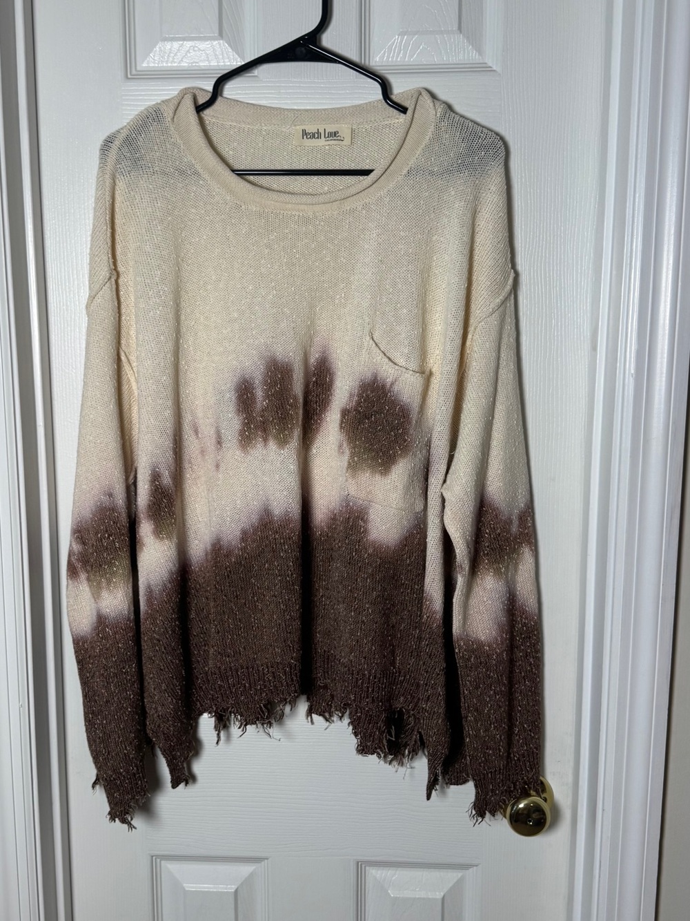 Peach Love California Distressed Tie Dye Oversized Knit Sweater Medium